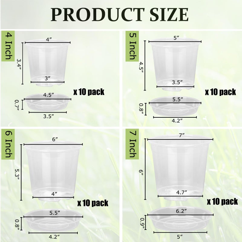DUNPUTE 40 Pack 4/5/6/7 Inch Clear Nursery Pots with Drainage and Saucer  Clear Plastic Planter Pots for Plants  Flexible Seed Starting Pots for Succulents  Small Herbs  Annual Flowers - Image 2